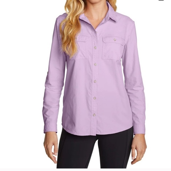 NWT Eddie Bauer Women's Mountain Ripstop purple lavender Long Sleeve Shirt UPF50 - Picture 1 of 4